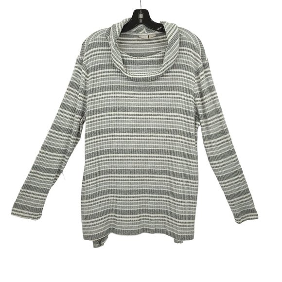 Chicos Zenergy Cowl Neck Striped Sweater Womens 2 US 12/14 Long Sleeve Gray - Picture 1 of 15